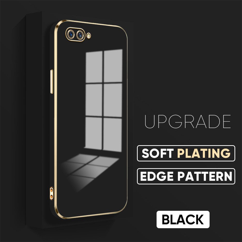 Jizetin (Free Lanyard) OPPO A3S / A12E / Realme C1 Luxury 6D Plating Soft Casing Silicone Square Frame Phone Case Shiny Bling Back Cover