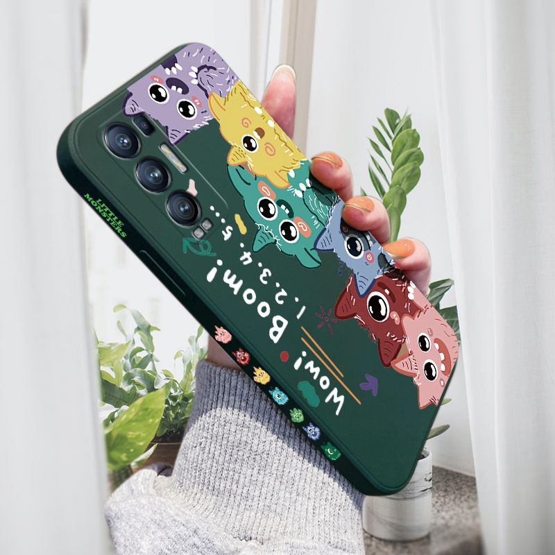 AMORVOR for OPPO Reno 5 Pro Plus 5G Back Cover Cute Cartoon Monsters Side design Soft Case Liquid Silicone Phone Cases