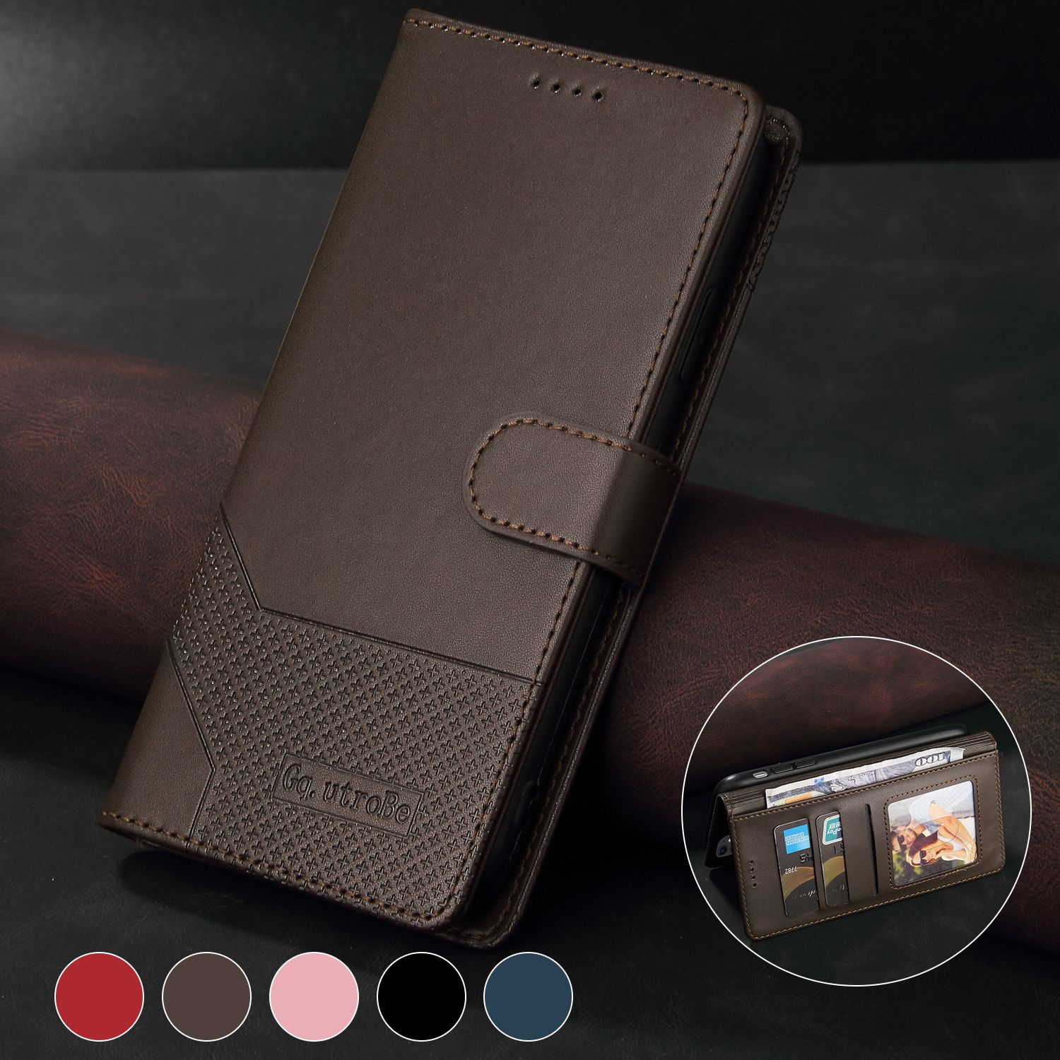 Business Card Slot Photo Frame Leather Case For Samsung Galaxy Note 10 Plus /Samsung Galaxy Note 10 Pro Flip Stand Phone Case