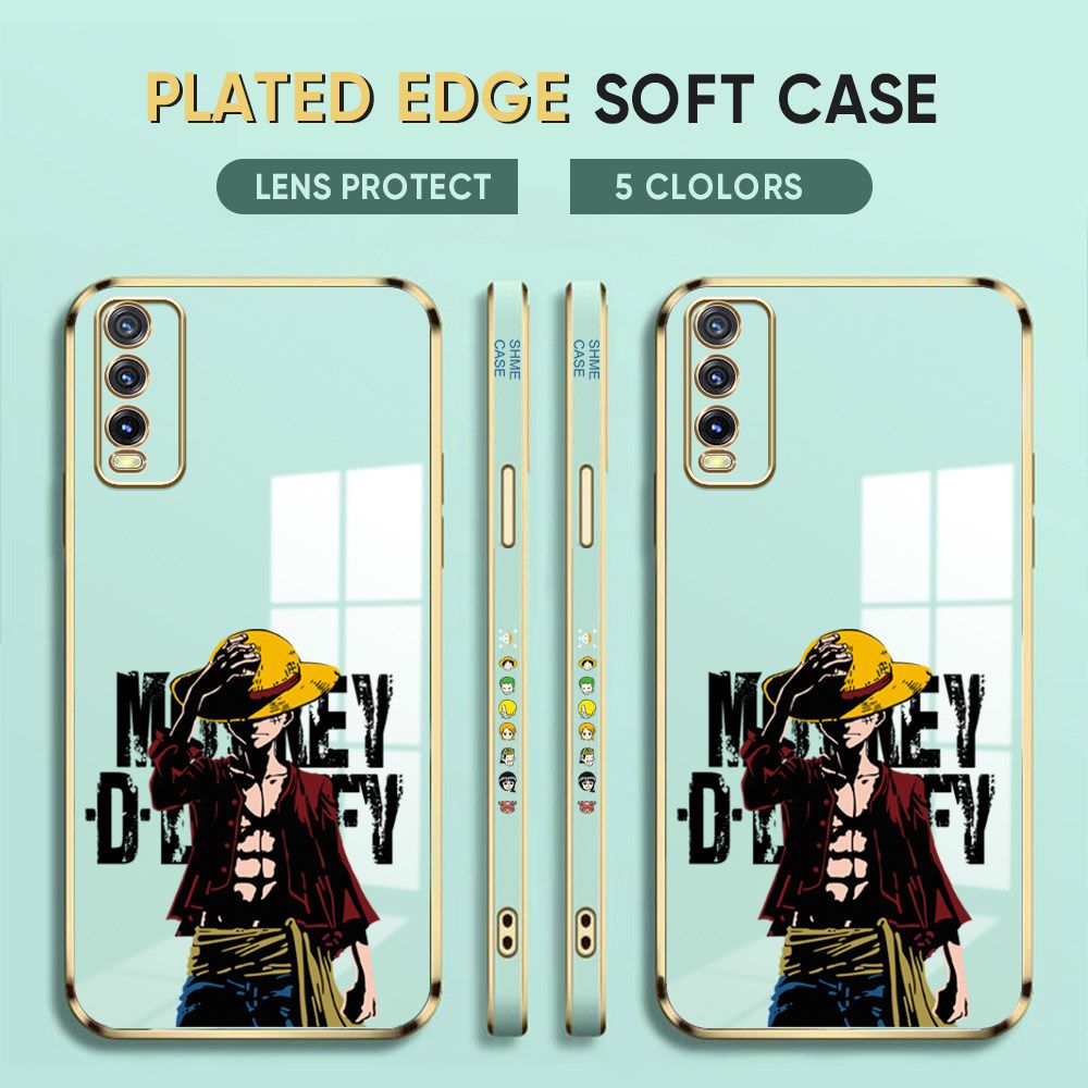 Luxury 6D Plating Case for Vivo Y20SG Phone Cases Anime Cartoon Luffy Side Print Soft Silicone Square Back Cover