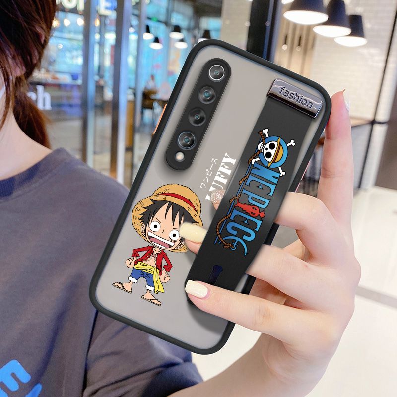 UCUC for Xiaomi Mi 10 Wrist Strap Case Anime One Piece Luffy Wristband Printing Cover Shockproof Frosted Phone Case