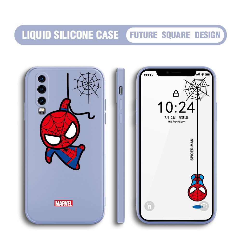 BILI for Huawei P30 Back Cover Little Spiderman Multicolor Liquid Silicone Phone Case Soft Square Lens Protection Phone Cases