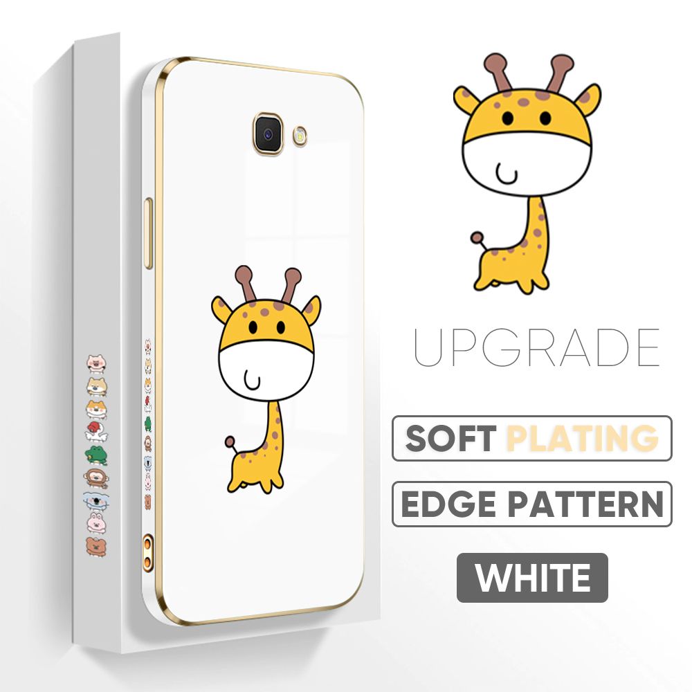 Jizetin (Free Lanyard) Samsung Galaxy J7 Prime Back Cover Mini Giraffe Luxury 6D Plating Case Side Pattern Soft Silicone Square Phone Cases