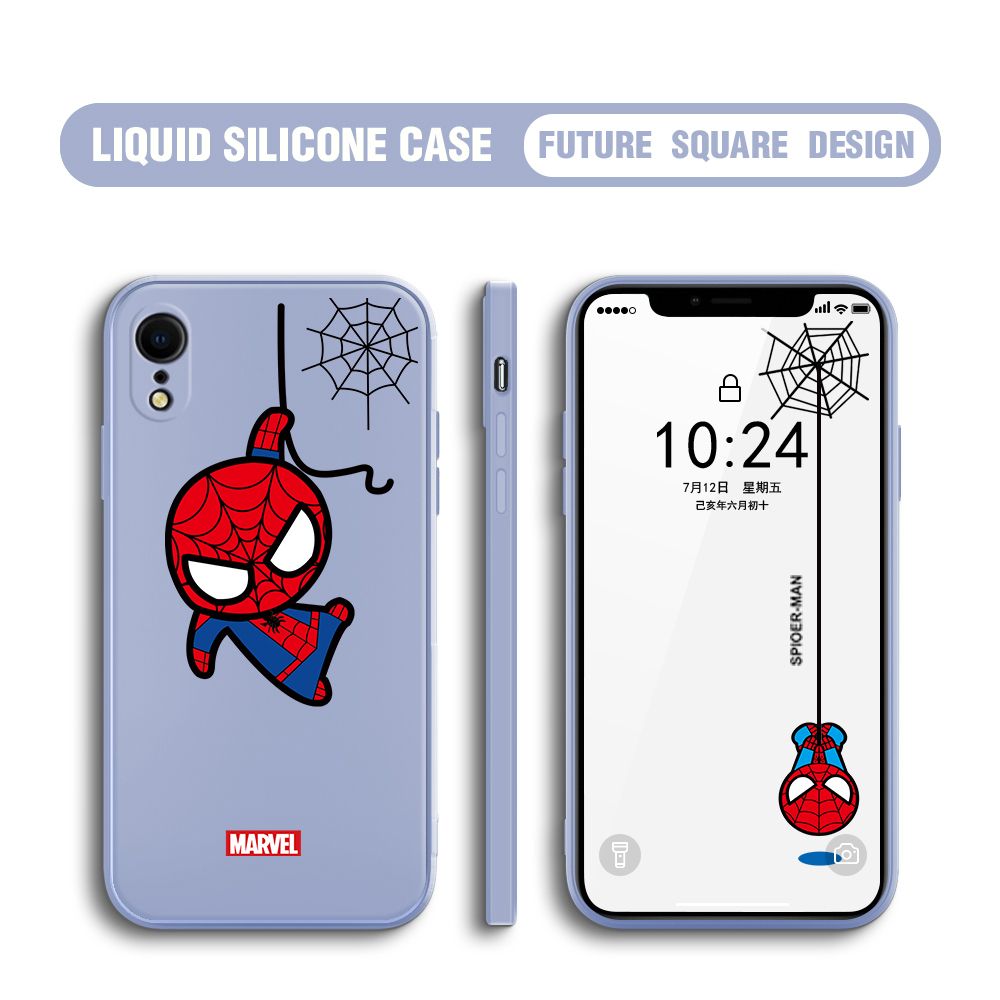 BILI for iPhone XR Back Cover Little Spiderman Multicolor Liquid Silicone Phone Case Soft Square Lens Protection Phone Cases