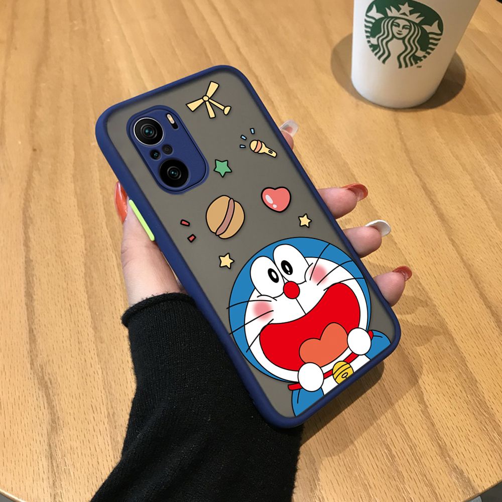 UCUC for Redmi K40 Pro / Redmi K40 / Xiaomi Poco F3 Back Cover Laugh Doraemon Frosted Transparent Hard Phone Case Thin Shockproof Full Cover Camera Protect Case