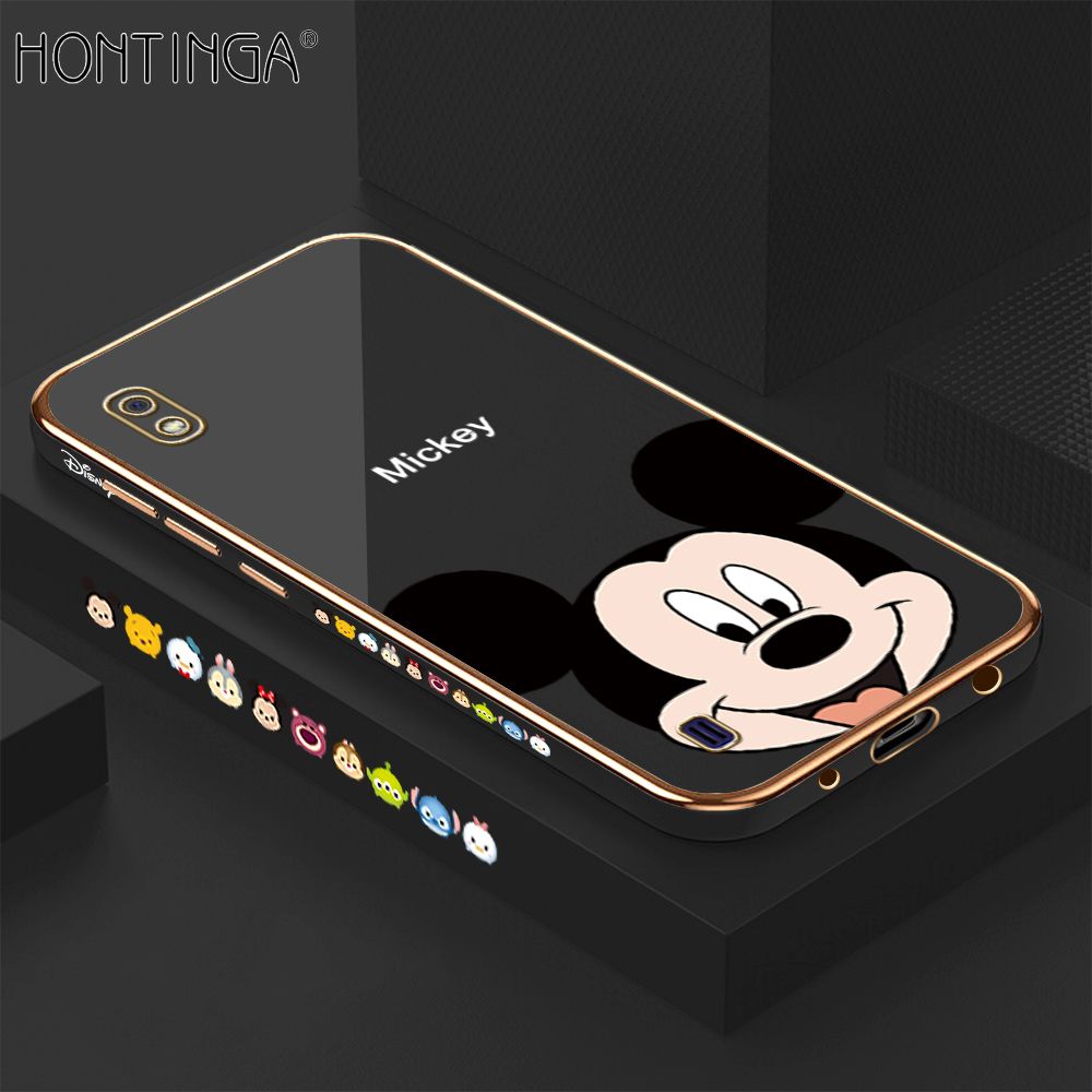 Hontinga for Samsung Galaxy A10 Back Cover + Free Lanyard Luxury 6D Plating Cartoon Cute Mouse Side Pattern Case Soft Silicone Square Phone Cases