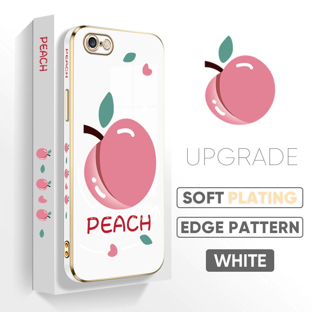 TA for iPhone 6 6S Back Cover Shiny Peach Luxury 6D Plating Case Side Pattern Soft Silicone Square Phone Case