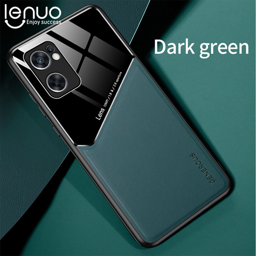 Lenuo For Oppo Reno7 SE 5G Case Leather Texture Car Magnetic Holder Back Cover Soft Silicon Frame Shockproof Coque Casing