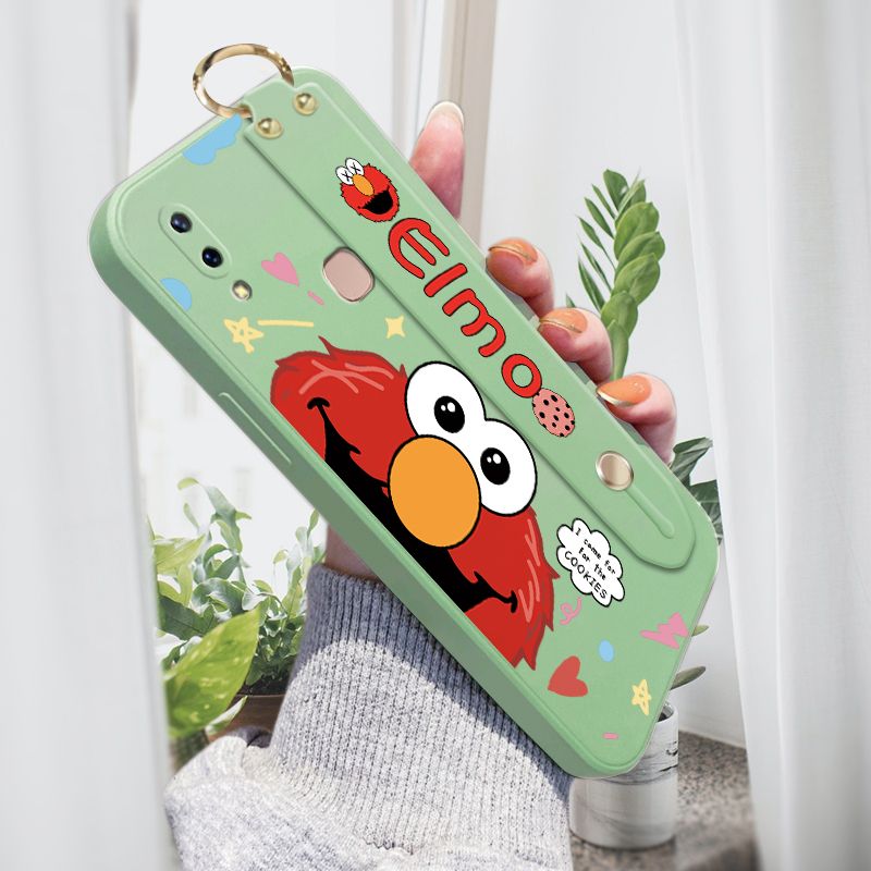 ZeroQiQi for Vivo Y85 Wrist Strap Case Cute Cute Cartoon Little Monster Phone Cover Square Edge Liquid Silicone Case Full Cover Camera Shockproof Protective Cases