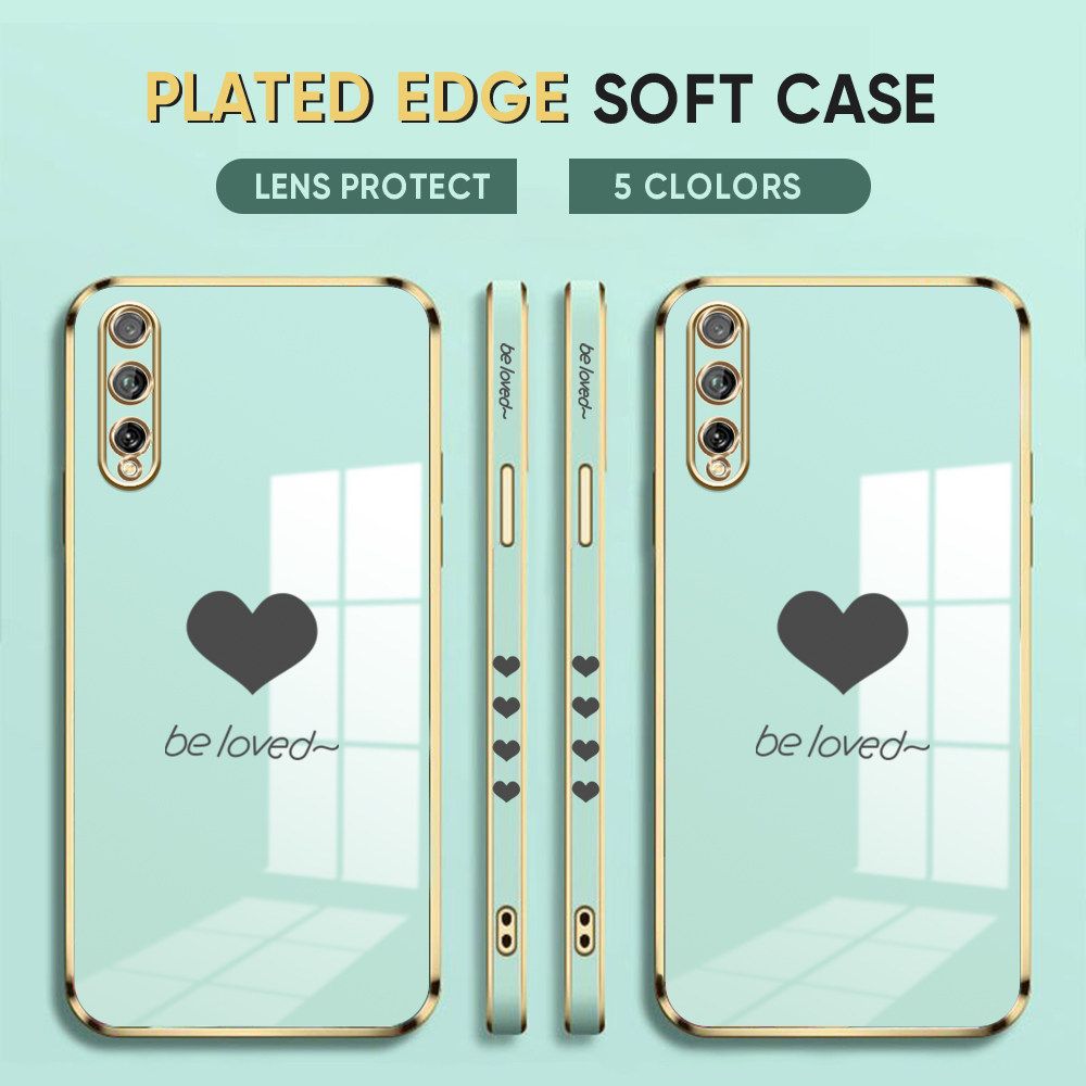 Luxury 6D Plating Case for Huawei Y8P Phone Cases Lover Heart Side Print Soft Silicone Square Back Cover