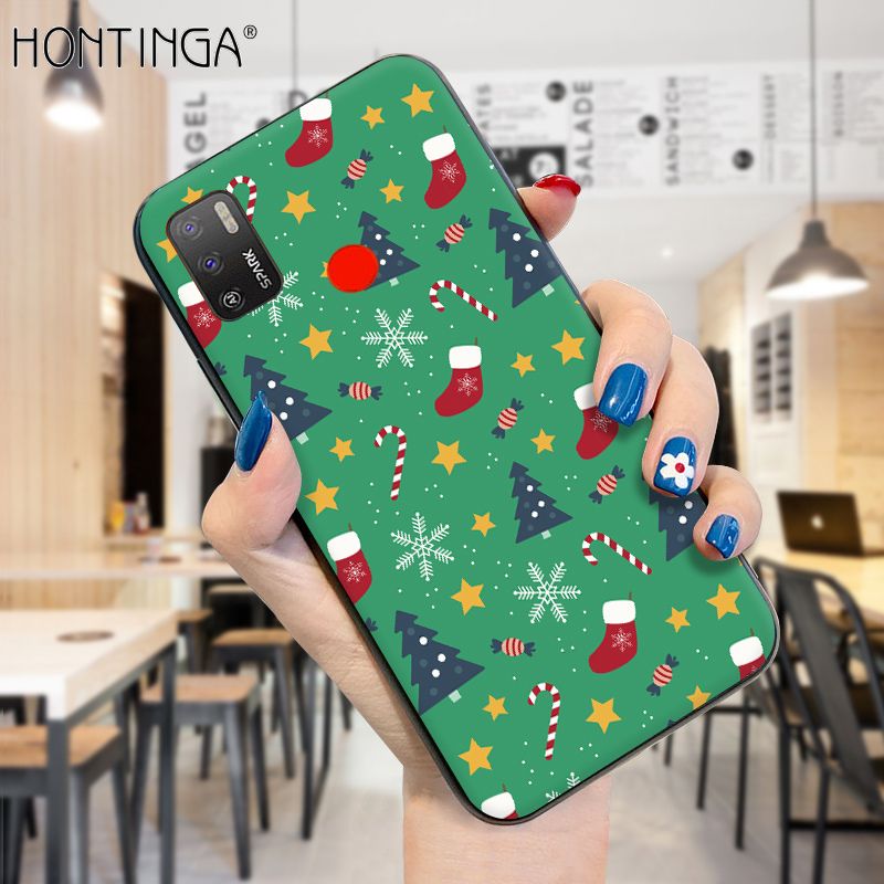 Hontinga for Tecno Spark 6 Air Case Merry Christmas Gifts for Girls Boys Phone Cover Shockproof Soft Silicone TPU Cases