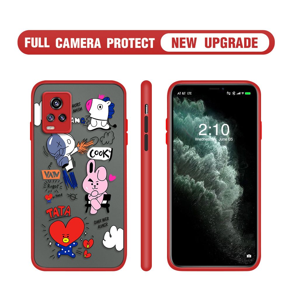 Hontinga for Vivo V20 / V20 2021 Case Cute Cartoon Camera Shockproof Protection Cases Edge Frosted Transparent Phone Cover
