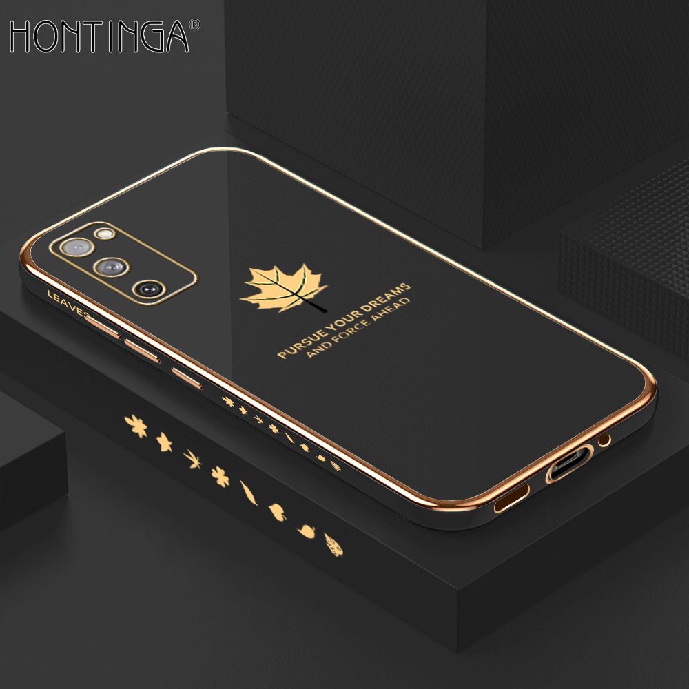 Hontinga for Samsung Galaxy S20 FE 4G / 5G Back Cover + Free Lanyard Luxury 6D Plating Shiny Maple leaf Phone Case Soft Silicone Square Mobile Cover