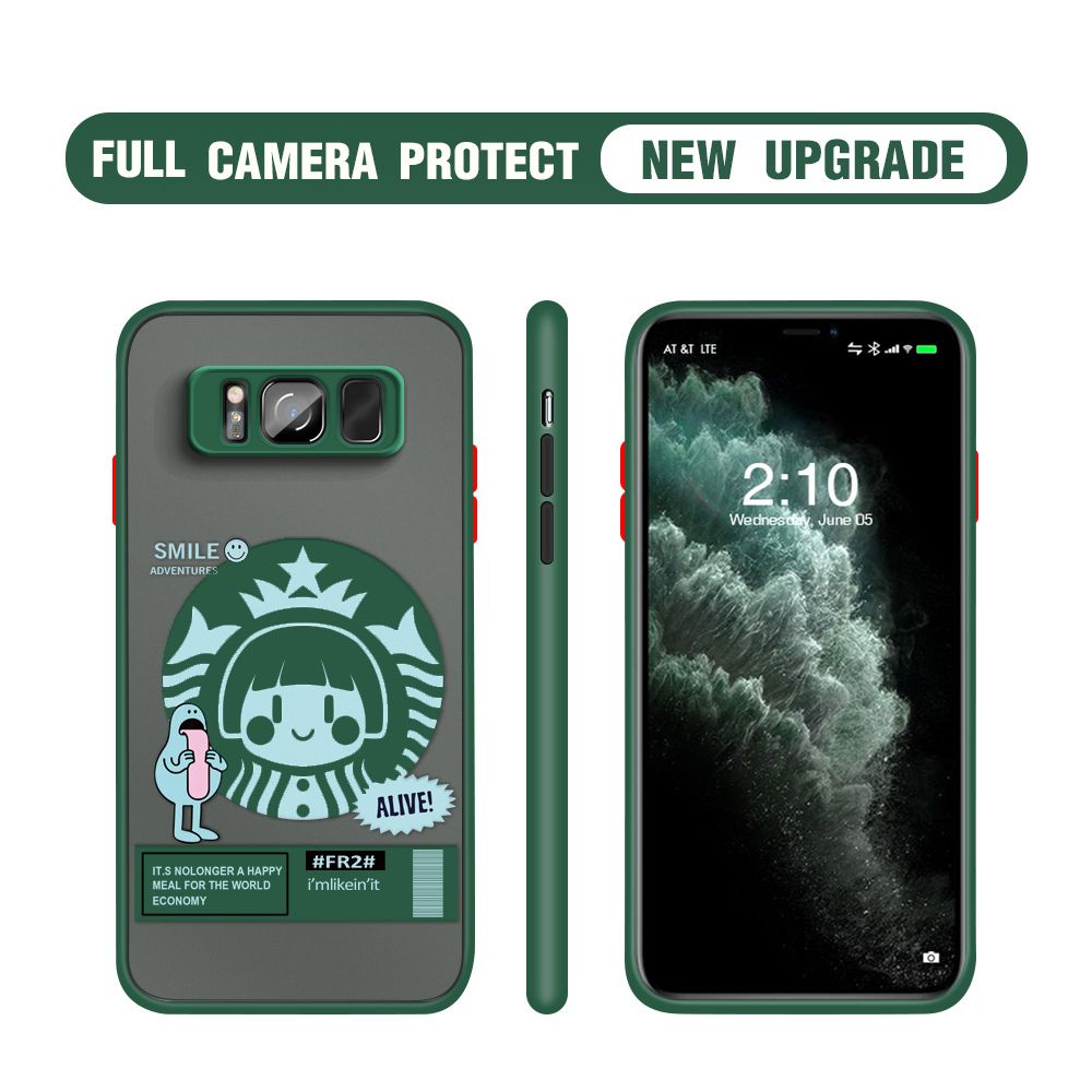 Hontinga for Samsung S8 Plus Case Cute Coffee Girl Camera Shockproof Protection Casing Edge Frosted Transparent Phone Cover