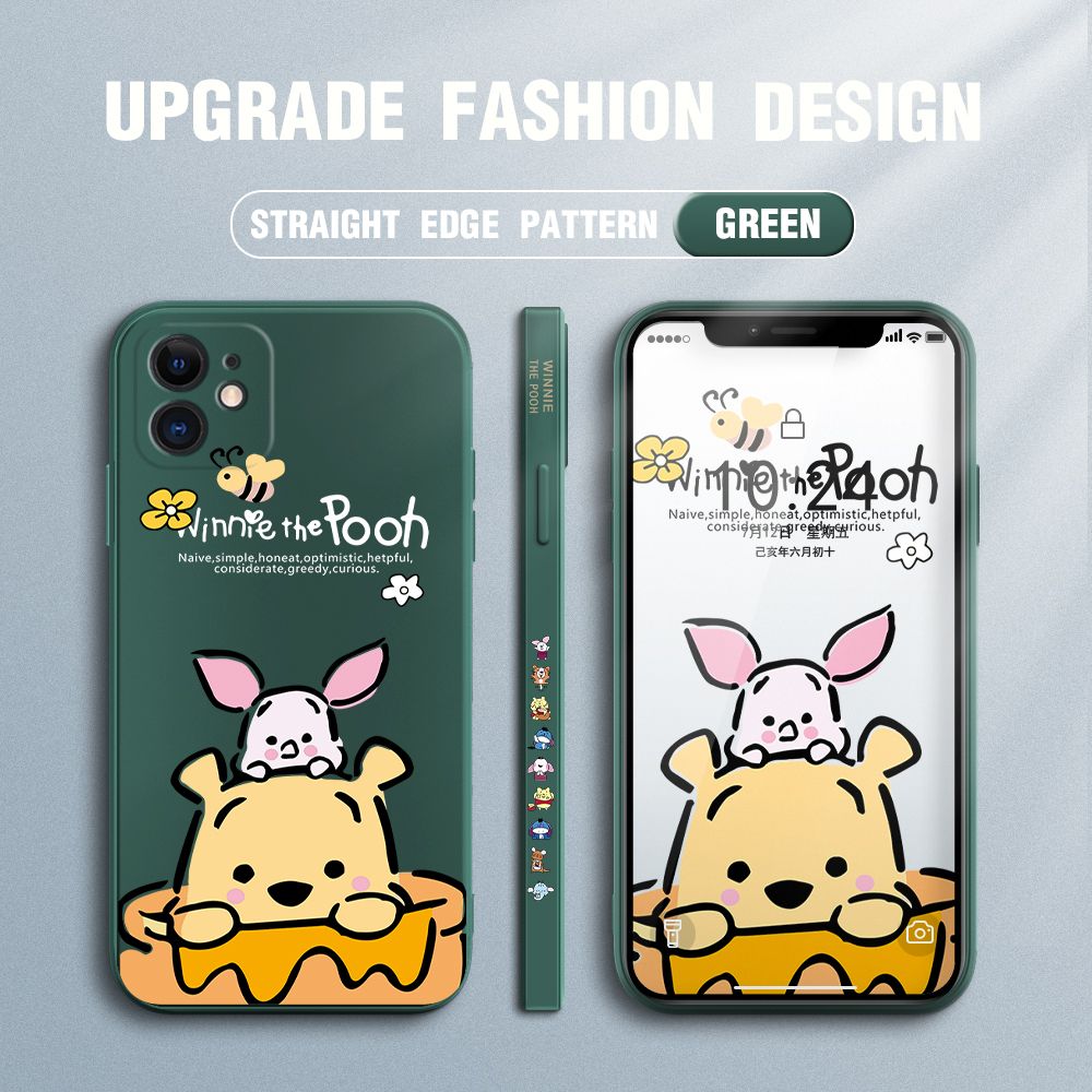 Jizetin for iPhone 12 Mini Case Side Design Phone Cover Lovely Cartoon Pooh Bear Cover Square Edge Pattern Liquid Silicone Trend Case