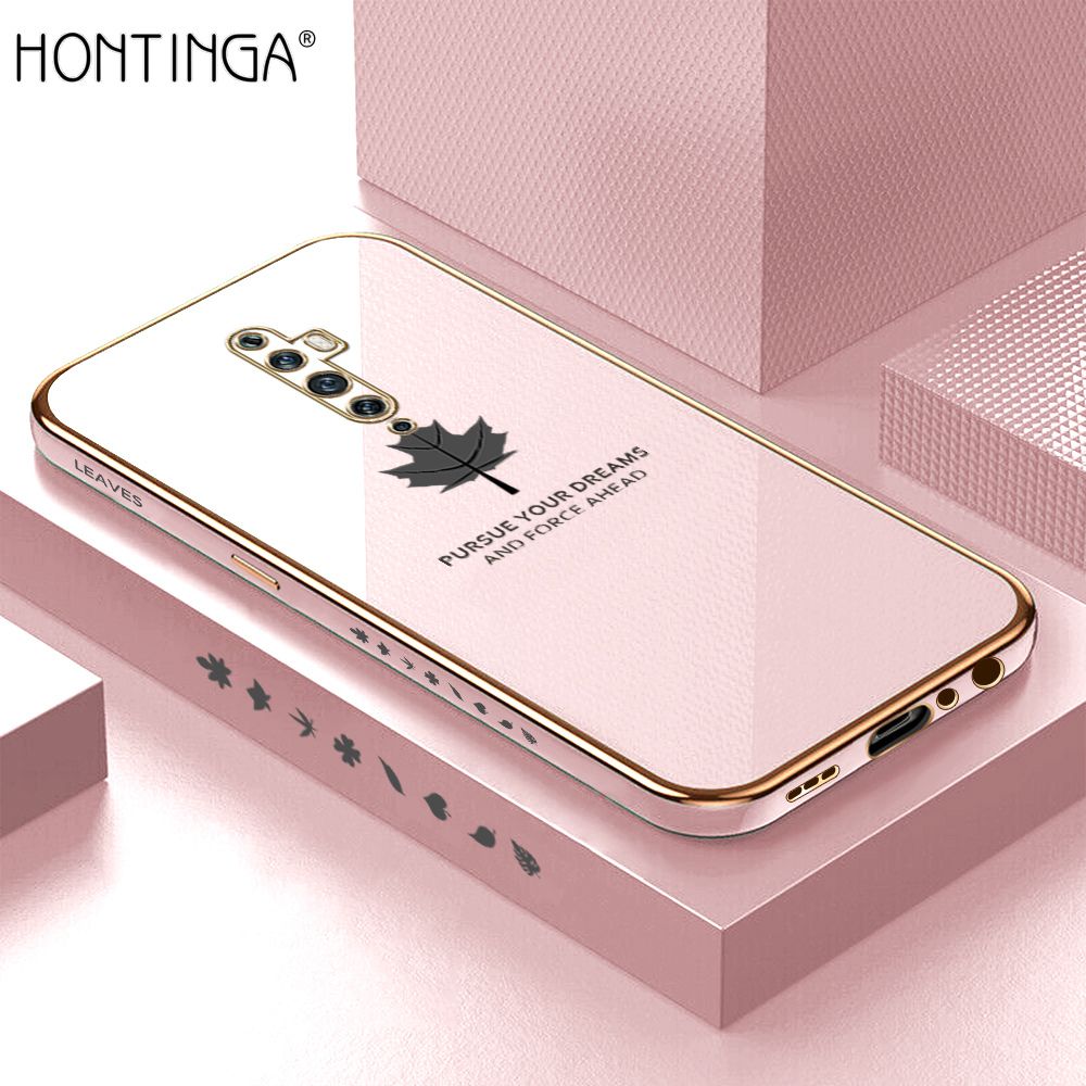 Hontinga for OPPO Reno2 Z / Reno2 F Luxury 6D Plating Soft Casing Silicone Square Frame Phone Case Shiny Bling Back Cover Maple Leaf Side Pattern Case