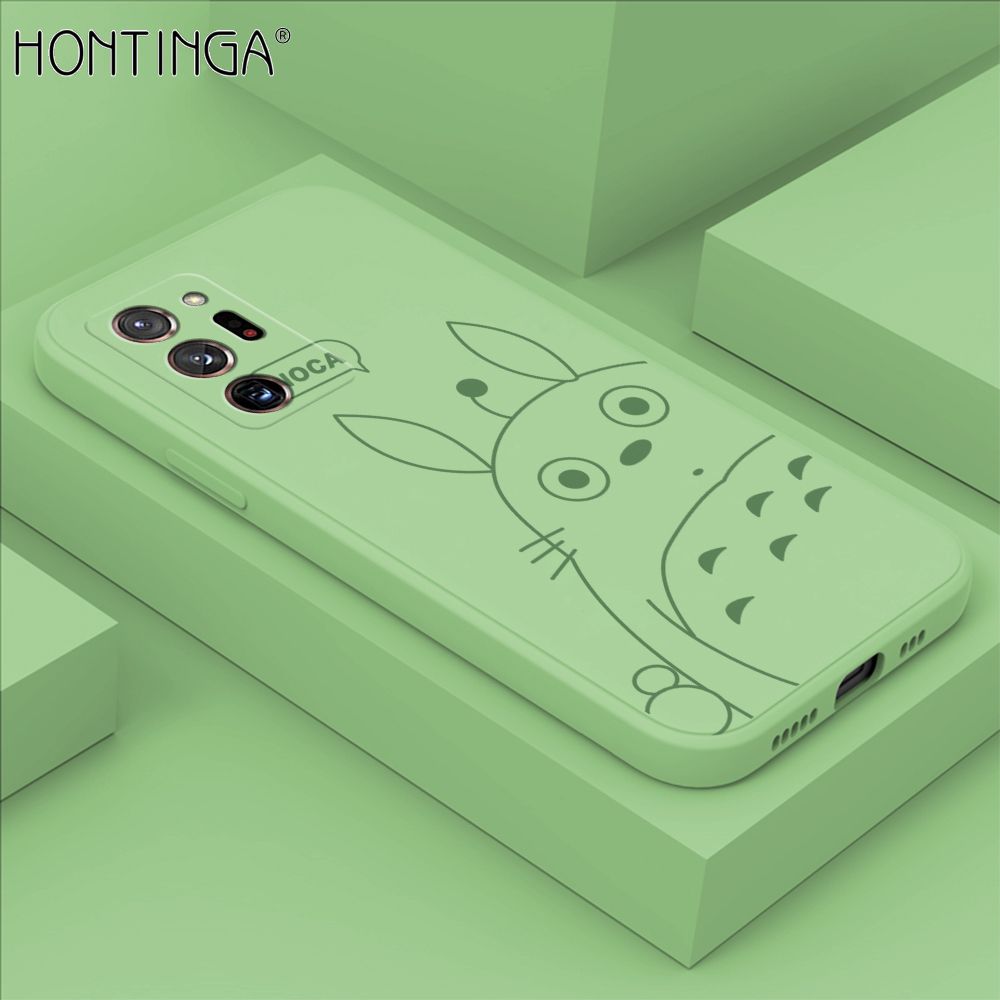 Hontinga for Samsung Note 20 Ultra Case Cartoon Cute Totoro Pattern Back Cover Soft Square Edge Liquid Silicone Phone Cases
