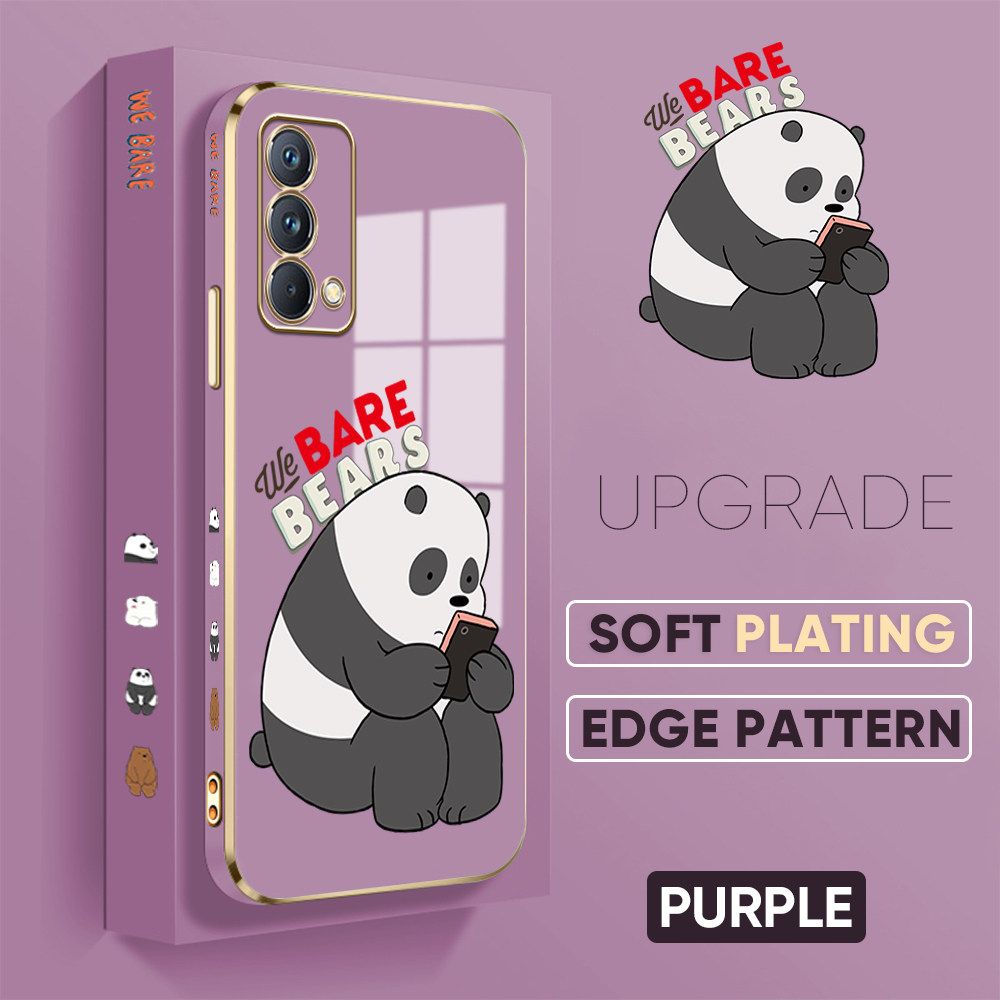 TA for Realme GT Master / Realme GT Master Edition Back Cover + Free Lanyard Panda Reading Luxury 6D Plating Case Side Pattern Soft Silicone Square Phone Cases
