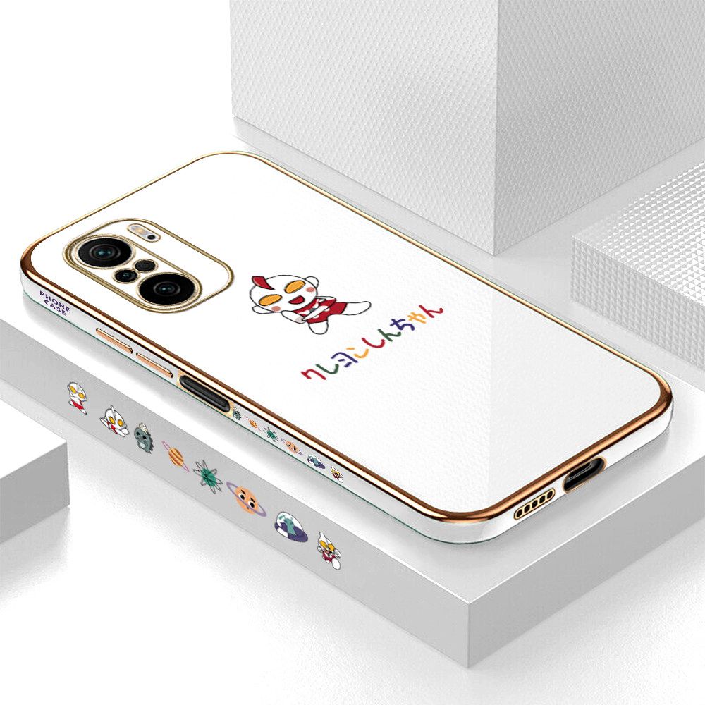 Luxury 6D Plating Case for Redmi K40 Pro Cute Cartoon Side Pattern Back Cover Soft Silicone Square Frame Shiny Bling Phone Cases + Free Lanyard