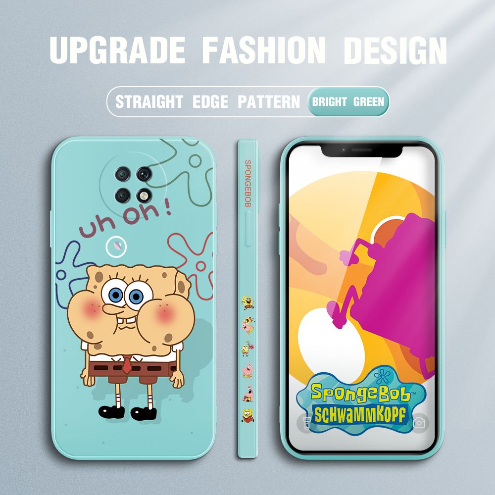 Jizetin for Xiaomi Redmi Note 9T Case Side Design Phone Cover New Cartoon SpongeBob SquarePants Cover Square Edge Pattern Liquid Silicone Trend Case