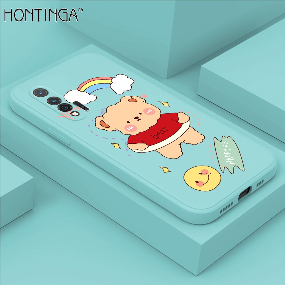 Hontinga for Huawei Nova 6 Case Lovely Cartoon Bear Phone Case Phone Case Soft Square Edge Silicone Cases Full Lens Cover Shockproof Protection Cover