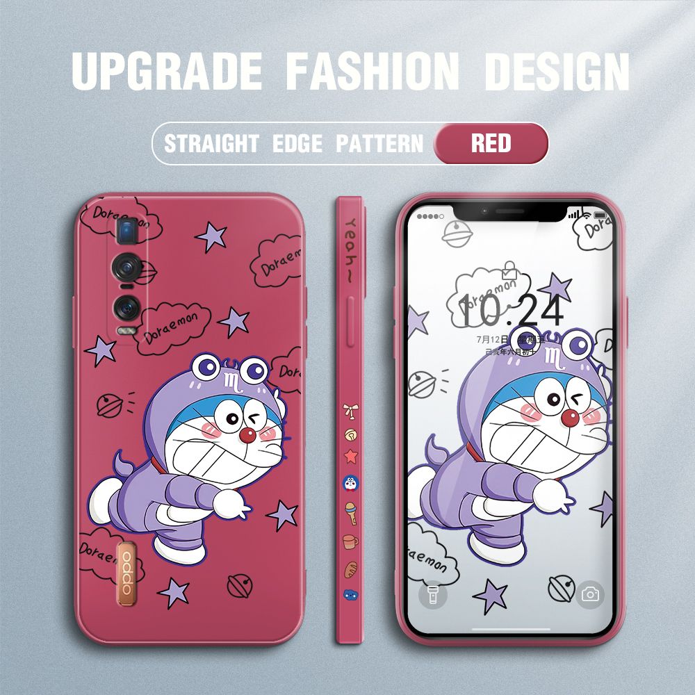 Jizetin for OPPO Find X2 Pro Case Cute Cartoon Purple Doraemon Anime Side Design Phone Case Ultra Soft Edge Pattern Liquid Silicone Phone Cases