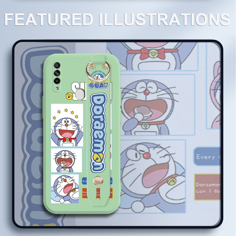 UCUC for OPPO A31 2020 Wrist Strap Case Creative Cartoon Doraemon's Daily Life Cover Ultra Thin Anti Fall Liquid Silicone Phone Case