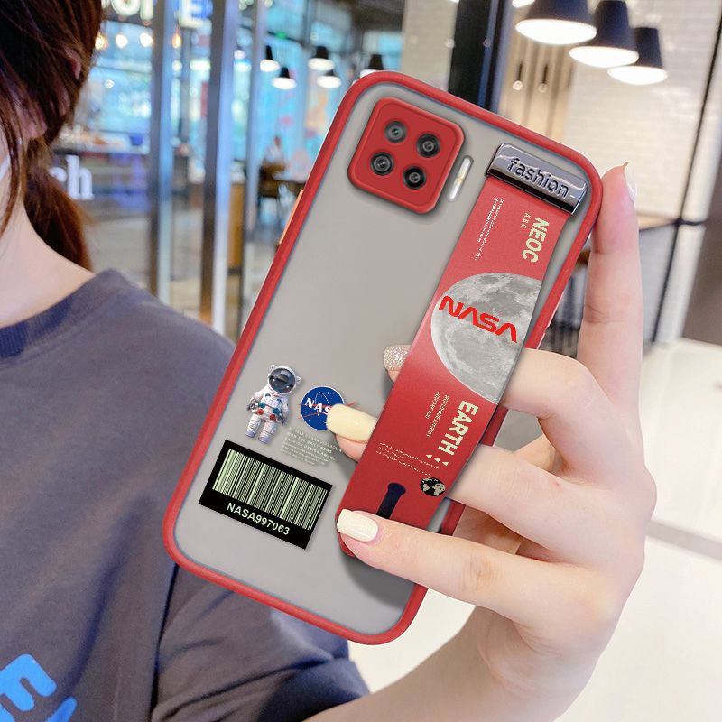 UCUC for OPPO A73 2020 Wrist Strap Case Creative Cartoon Astronaut Wristband Printing Cover Shockproof Frosted Phone Case
