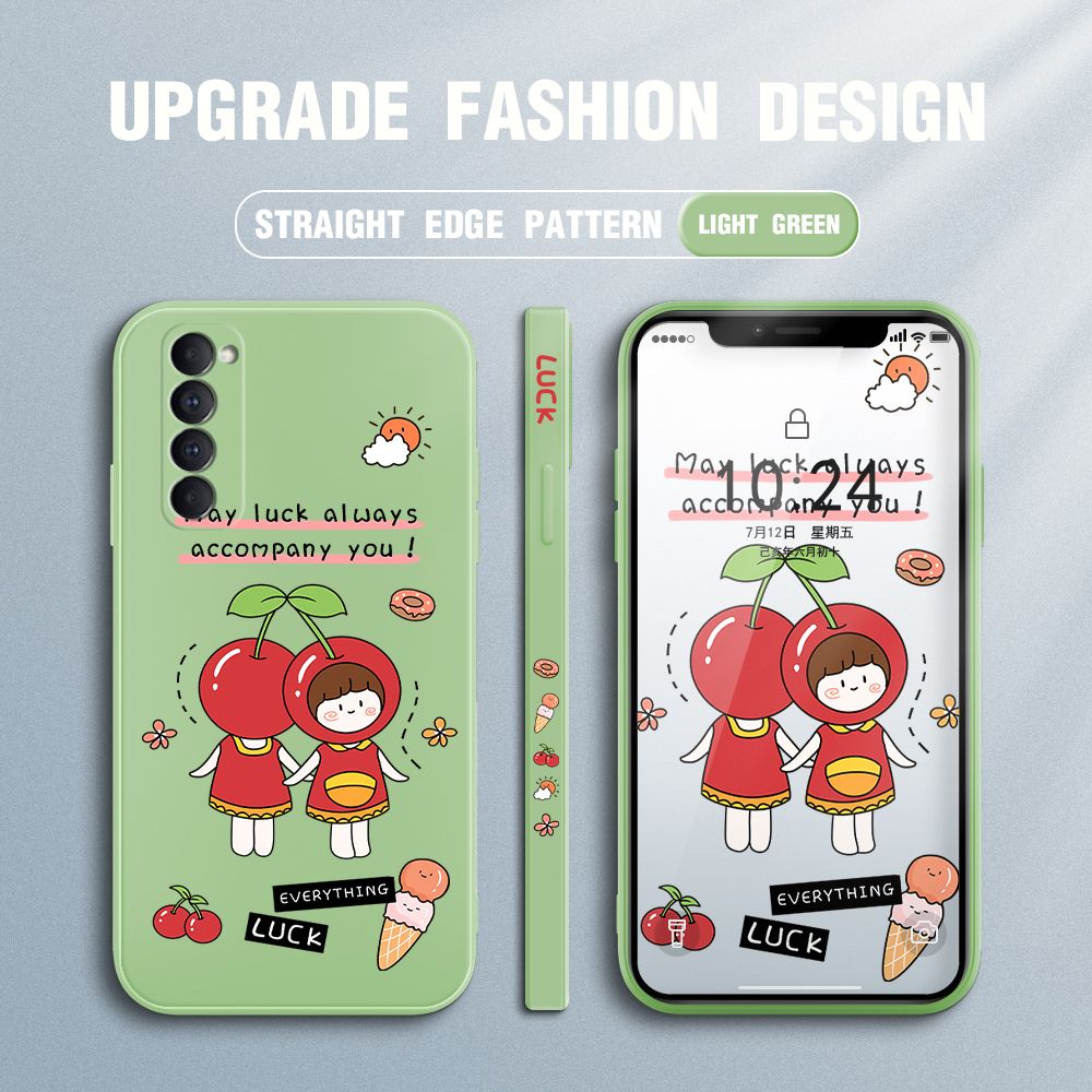 Jizetin for OPPO Reno4 Pro Case Fashion Cherry Girl Design Side Design Phone Case Square Edge Pattern Liquid Silicone Cases Full Cover Camera Shockproof Protective Case