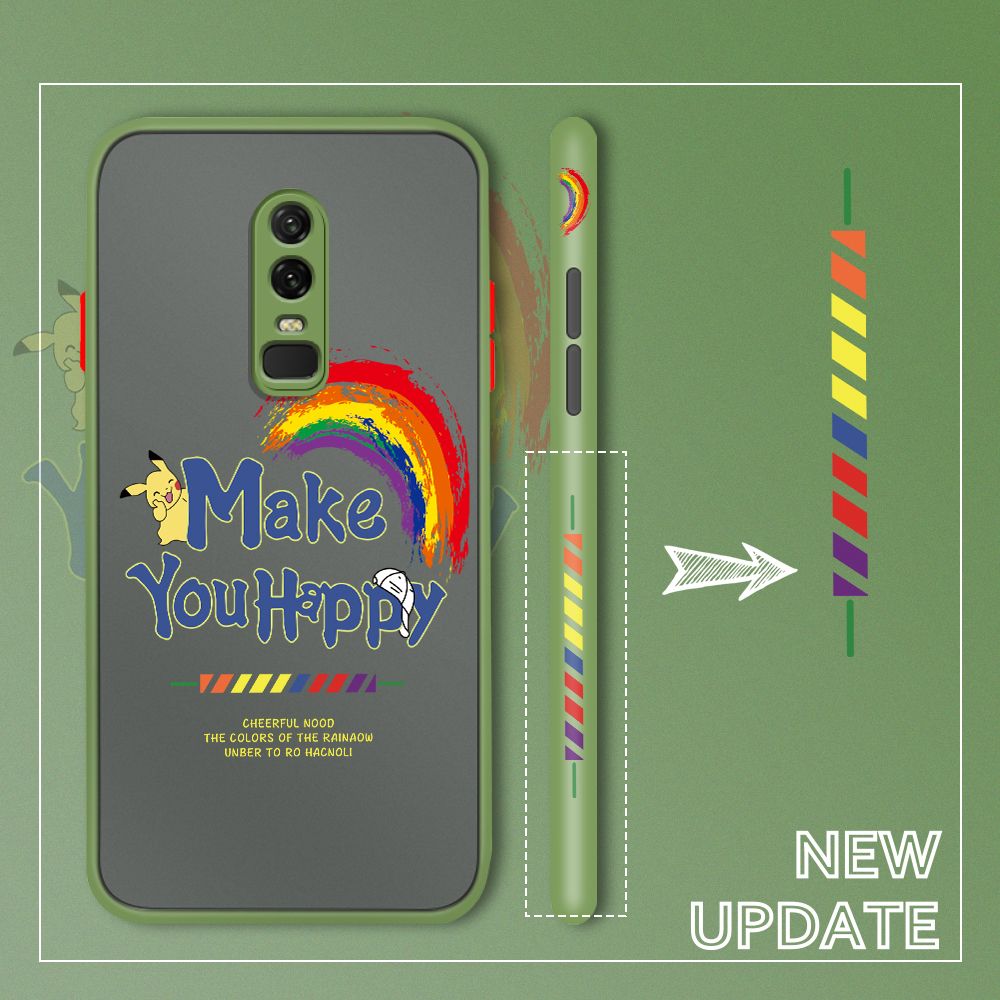 UCUC for OnePlus 6 Back Cover Rainbow Pikachu Side Printed Design Phone Case Ultra Thin Frosted Cover Shockproof Phone Cover