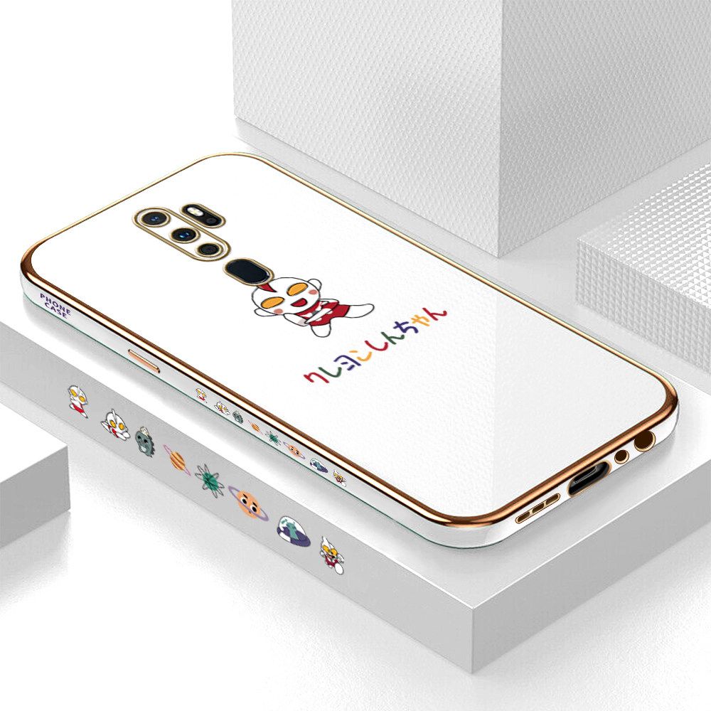 Luxury 6D Plating Case for OPPO A5 2020 Cute Cartoon Side Pattern Back Cover Soft Silicone Square Frame Shiny Bling Phone Cases + Free Lanyard