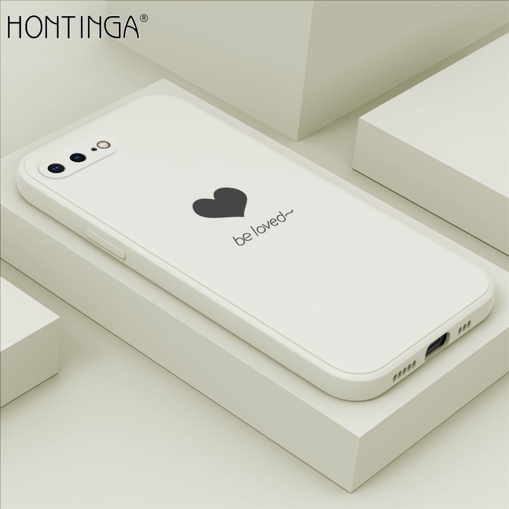 Hontinga for iPhone 7 Plus / 8 Plus Case Simple Lover Heart Pattern Back Cover Soft Square Edge Liquid Silicone Phone Cases