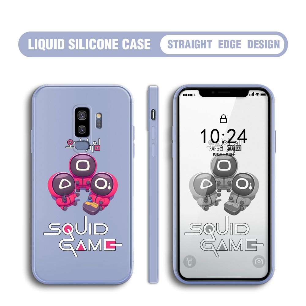 UCUC for Samsung Galaxy S9 Plus Case Cute Cartoon Cute Squid Character Phone Cover Square Liquid Silicone Shockproof Phone Protective Case