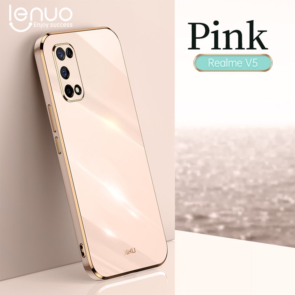 Lenuo Luxury 6D Plating Soft Casing Silicone Square Frame Phone Case For Realme 7 5G / Realme Narzo 30 Pro Shiny Bling Back Cover Coque