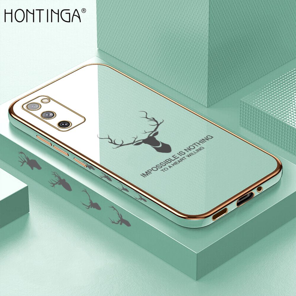 Hontinga for Samsung S20 FE 4G / 5G Back Cover + Free Lanyard Luxury 6D Plating Cartoon Lucky Side Pattern Case Soft Silicone Square Phone Cases