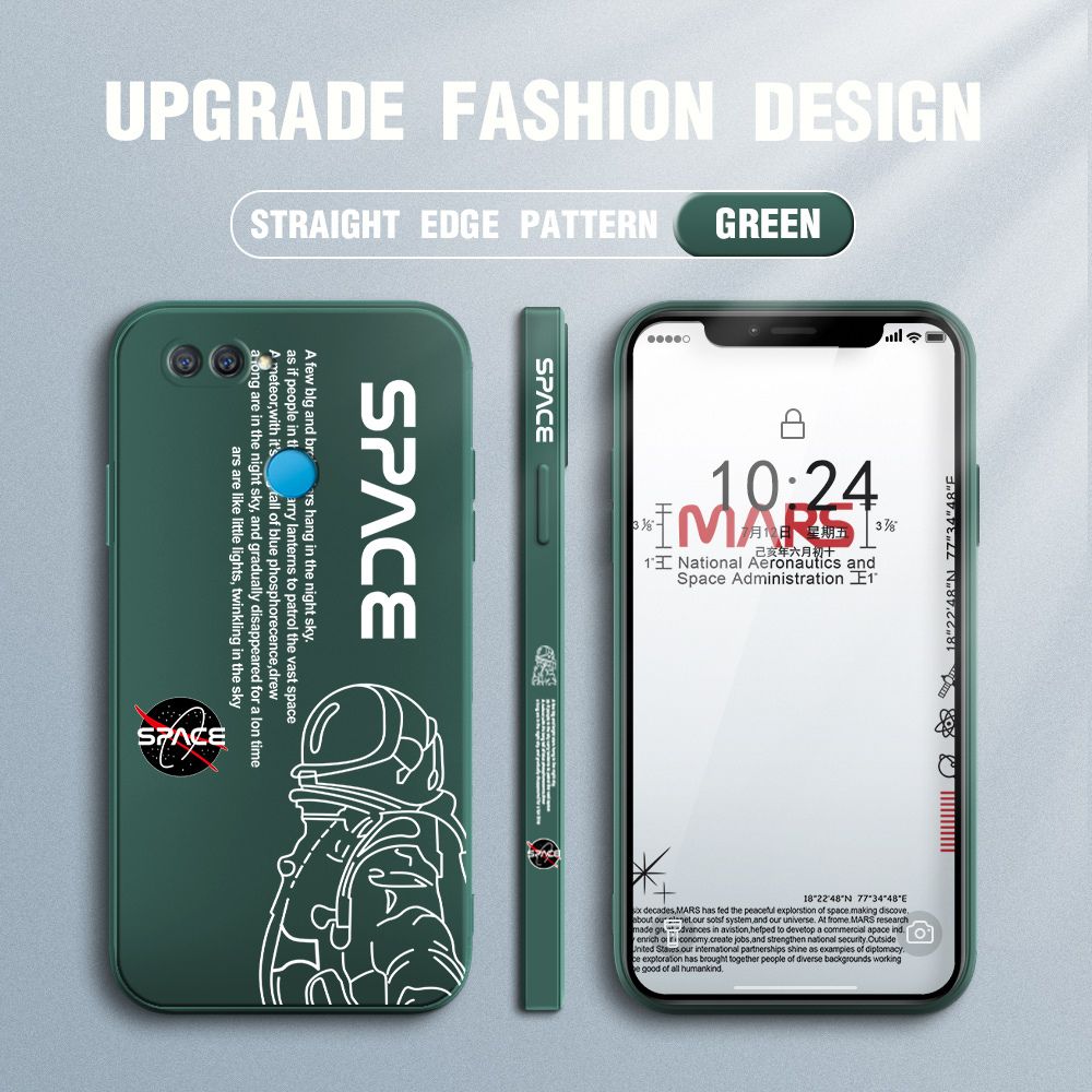 Jizetin for OPPO A12S Case NASA Astronaut Design Side Design Phone Case Square Edge Pattern Liquid Silicone Cases Full Cover Camera Shockproof Protective Case