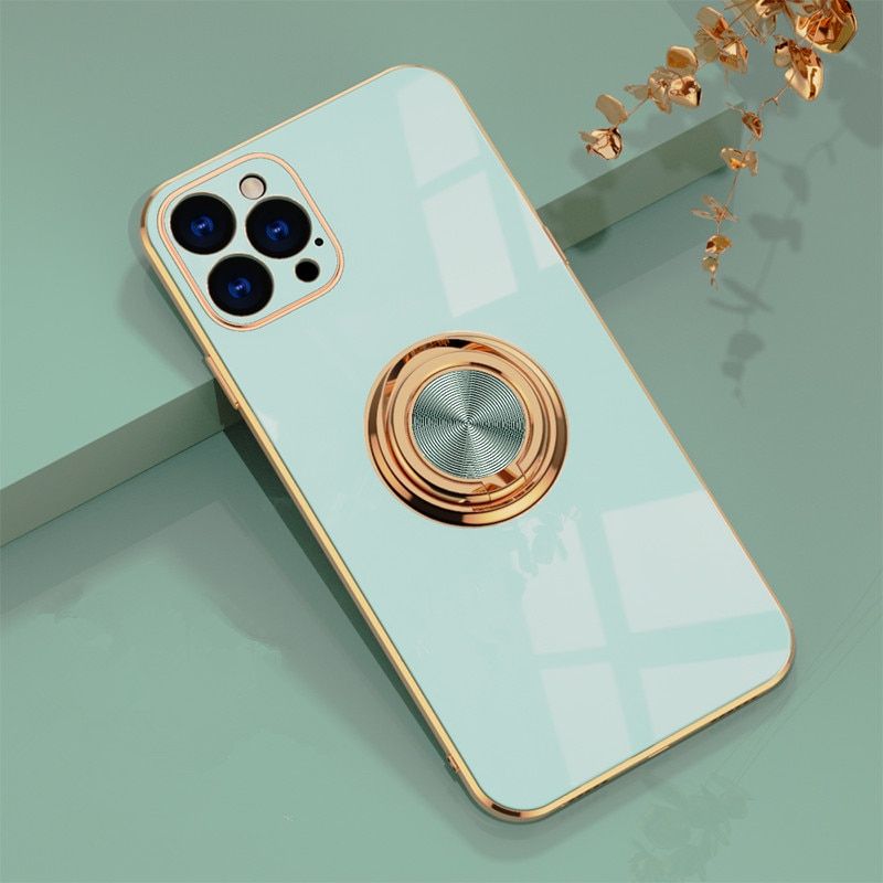 Soft Candy Square Phone Case For iPhone 11 12 13 Pro Max XS X XR 7 8 Plus SE 2020 mini Stand Ring Silicone Shockproof Case Cover