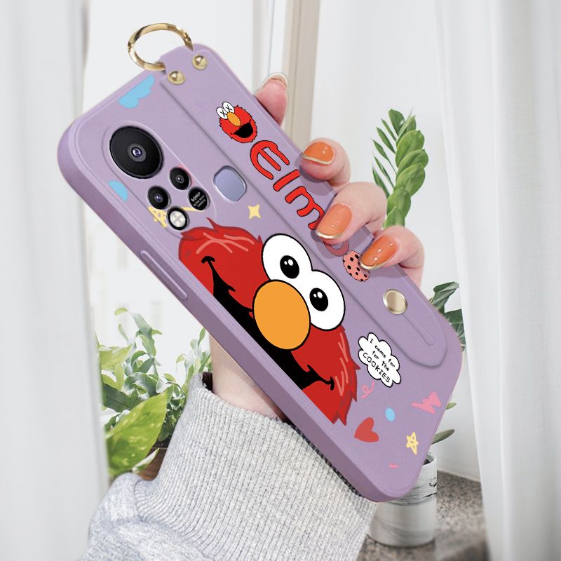 Jizetin for Infinix Hot 11S Cute Sesame Street ELMO Wrist Strap Phone Case Candy Color shock proof Protective Phone Cases