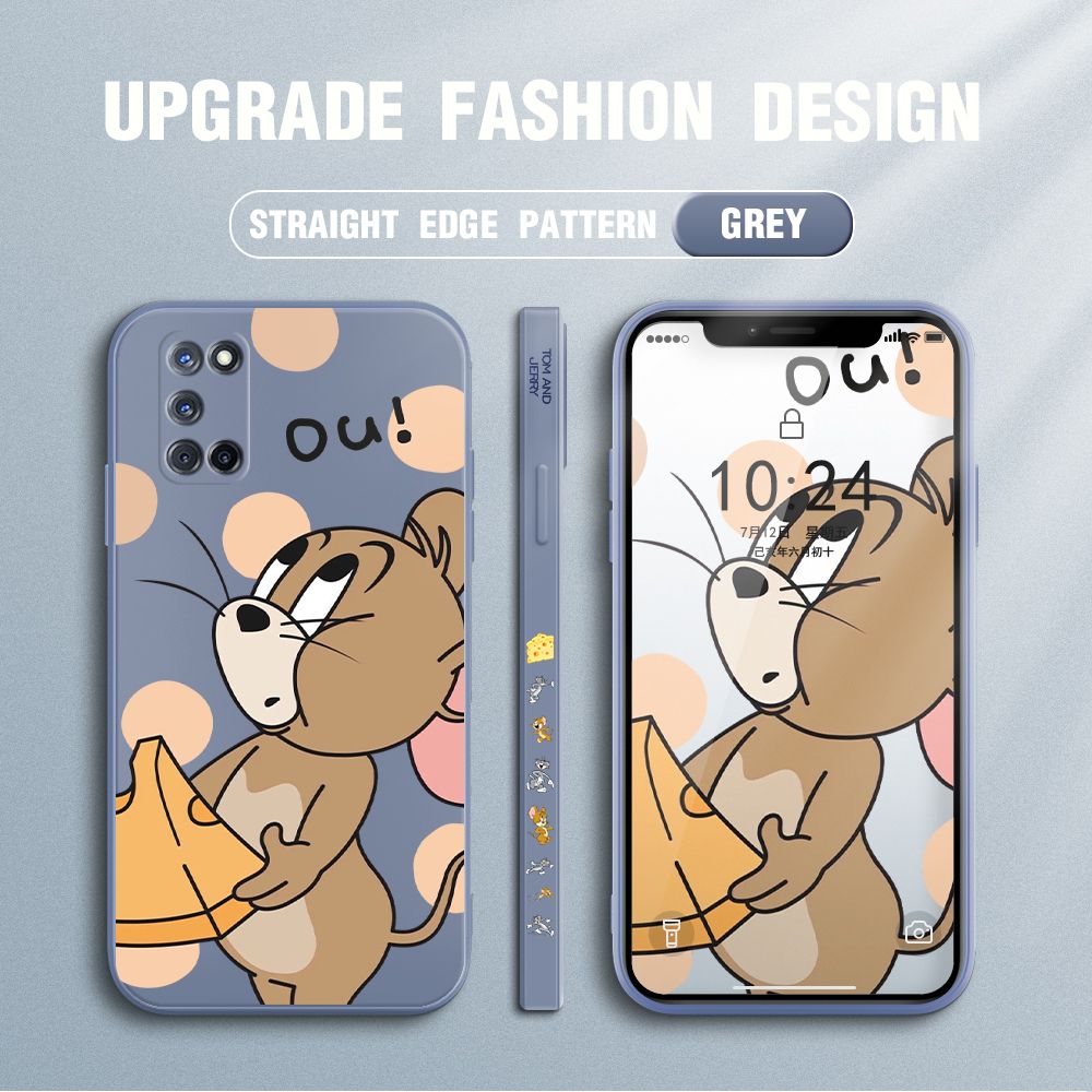 Jizetin for OPPO A52 / A92 Case Tom and Jerry Design Side Design Phone Case Square Edge Pattern Liquid Silicone Cases Full Cover Camera Shockproof Protective Case