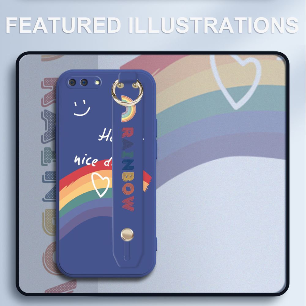UCUC for OPPO A3S Wrist Strap Case INS Style Smile Rainbow Cover Ultra Thin Anti Fall Liquid Silicone Phone Case