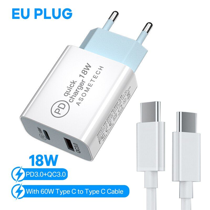 18W Dual USB Charger Quick Charge 3.0 PD3.0 Fast Charging Phone Charger Adapter USB Type C PD Fast Charger for iPhone Samsung