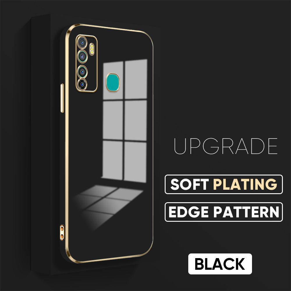Jizetin (Free Lanyard) Infinix Hot 9 Back Cover Luxury 6D Plating Case Side Pattern Soft Silicone Square Mobile Phone Cases