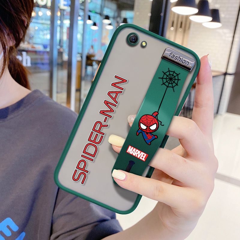 UCUC for OPPO R9S Wrist Strap Case Superhero Spider Superman Wristband Printing Cover Shockproof Frosted Phone Case