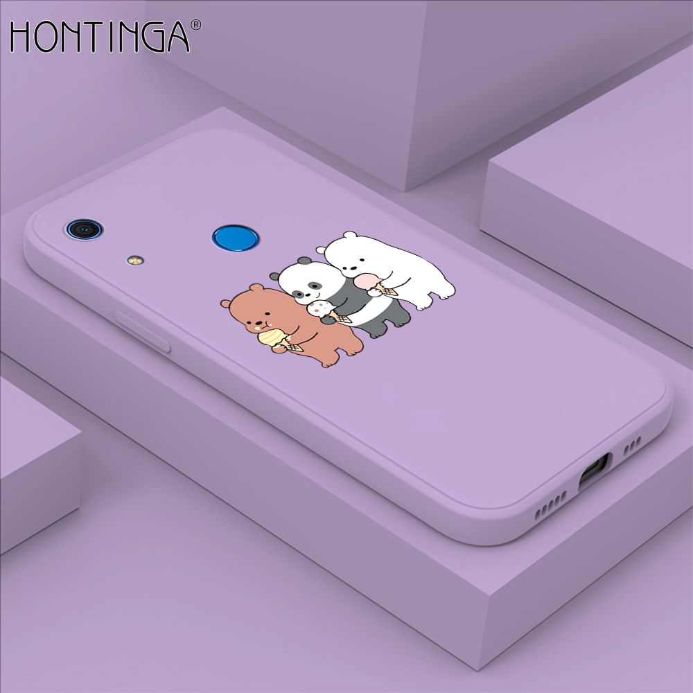 Hontinga for Huawei Y6S Case Cute Cartoon Bear  Phone Case Soft Square Edge Silicone Cases Full Lens Cover Shockproof Protection Cover