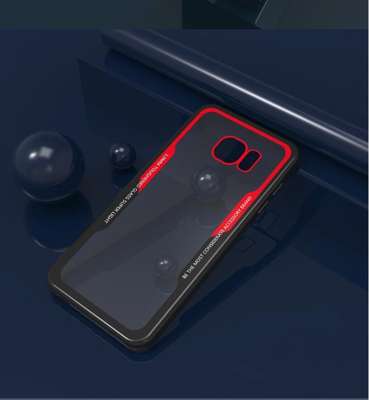 Samsung J4 Plus Premium Hybrid Silicone Hard Back Tempered Glass Case - Red & Black