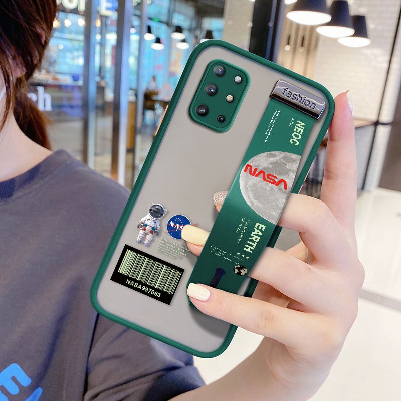 UCUC for Oneplus 8T Wrist Strap Case Creative Cartoon Astronaut Wristband Printing Cover Shockproof Frosted Phone Case