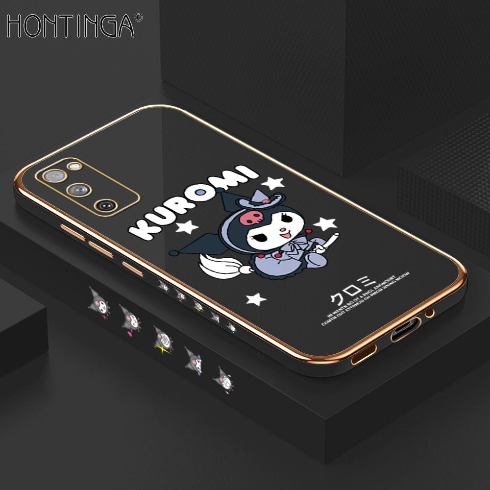 Hontinga for Samsung S20 FE 4G / 5G Case Luxury 6D Plating Cute Cartoon Little Witch Side Pattern Soft Back Cover Silicone Square Phone Cases