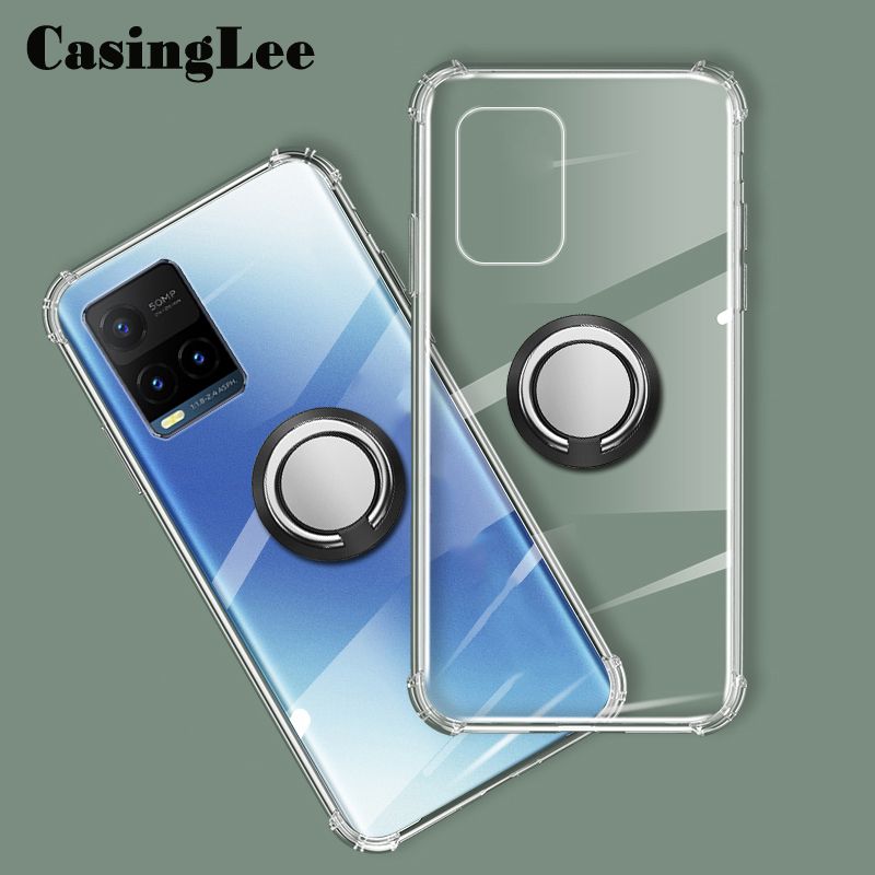 Casinglee For VIVO Y21 Case Soft Clear Transparent Airbag Protector Shockproof Car Magnetic Holder Ring Back Cover VIVO Y21 Phone case For girls and Boys