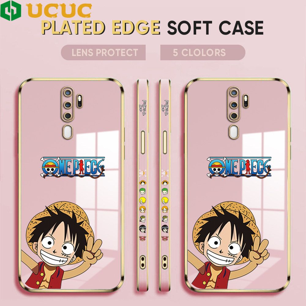 UCUC for OPPO A9 2020 A5 2020 Back Cover + Free Lanyard Wave Luffy Luxury 6D Plating Case Side Pattern Soft Silicone Square Phone Cases