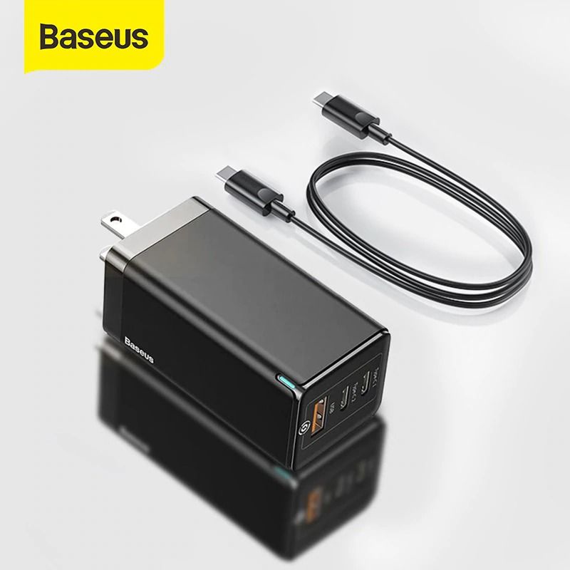 BASEUS GaN2 Pro Dual Type-C + USB Quick Charger 65W [US Plug] & Type-C to Type-C Cable